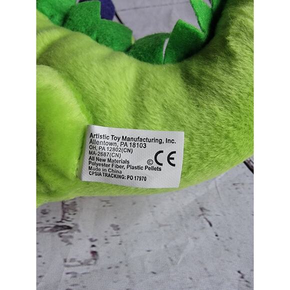 Vintage Neon Green Purple Dragon Stuffed Animal Plush 6 Inches Tall - Picture 6 of 9